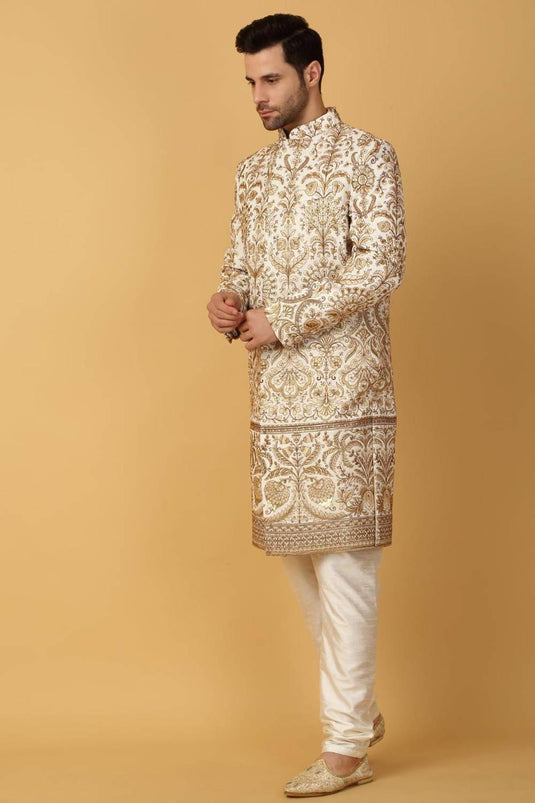 Nizam Embroidered Sherwani Set - Ivory