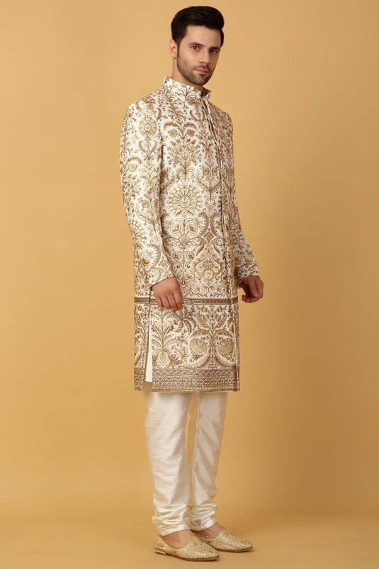 Nizam Embroidered Sherwani Set - Ivory