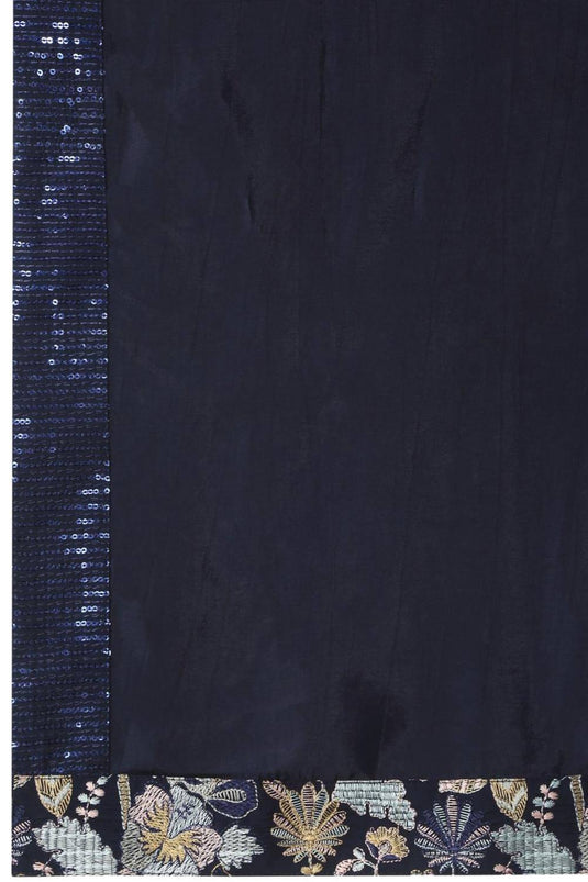 Neelkamal Dark Blue Cotton Embroidered Floral Thread Kurta Set With Dupatta