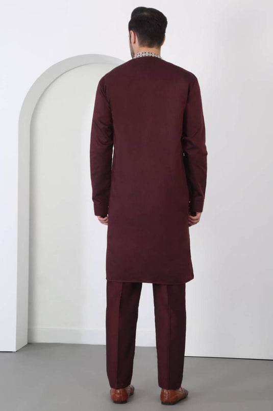 Nawaab Embroidered Kurta Dupatta Pants Set - Dark Wine
