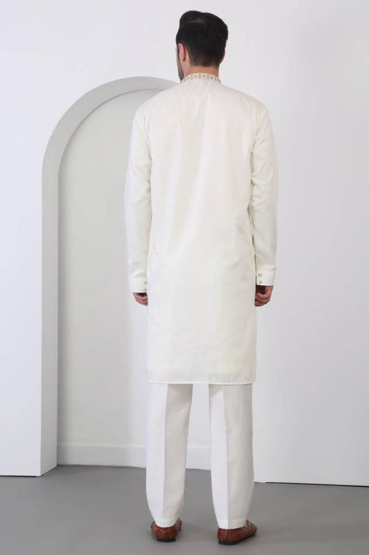 Nawaab Embroidered Kurta Dupatta Pants Set - Cream