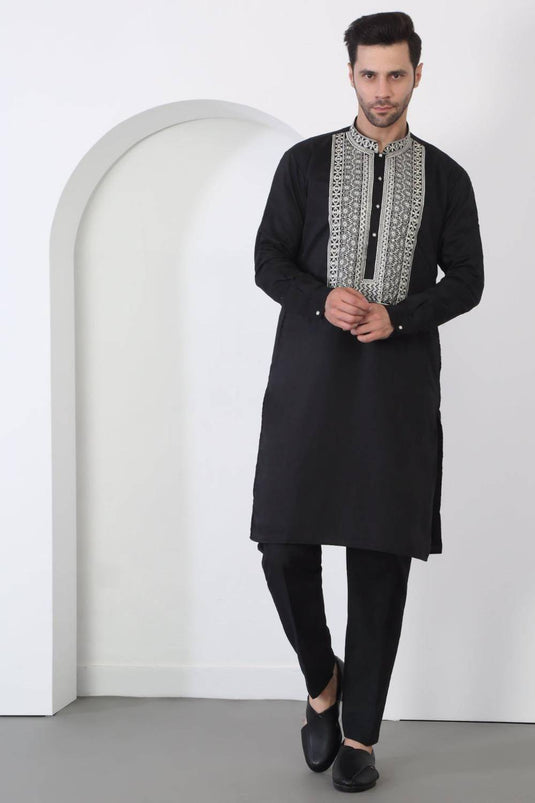 Nawaab Embroidered Kurta Dupatta Pants Set - Black