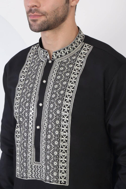 Nawaab Embroidered Kurta Dupatta Pants Set - Black