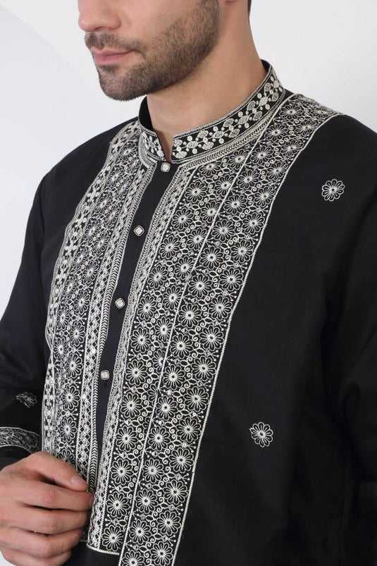 Nawaab Embroidered Kurta Dupatta Pants Set - Black