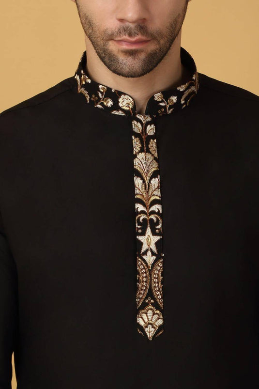Nizam Embroidered Indo Western Jacket Set - Black
