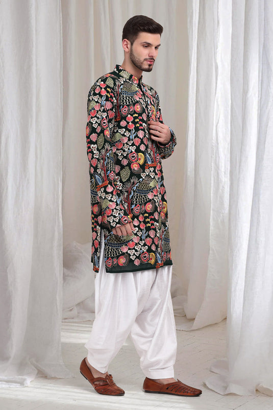 Phoolvan Embroidered Abstract Kurta Patiala Set - Emerald Green