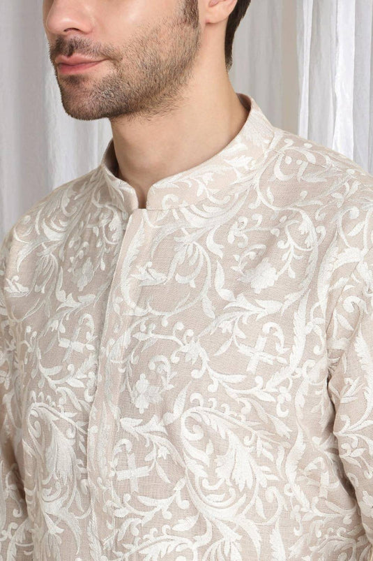 Aham Flora Thread Embroidered Kurta Set - Pastel Peach