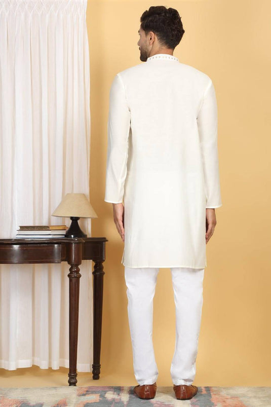Swarna Mirror Work Kurta And Pant Set - Cream