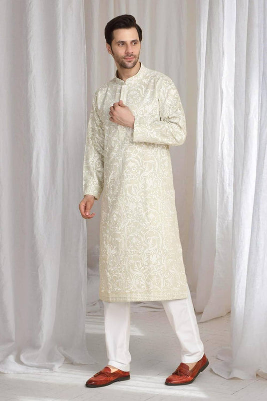 Aham Flora Thread Embroidered Kurta Set - Cream