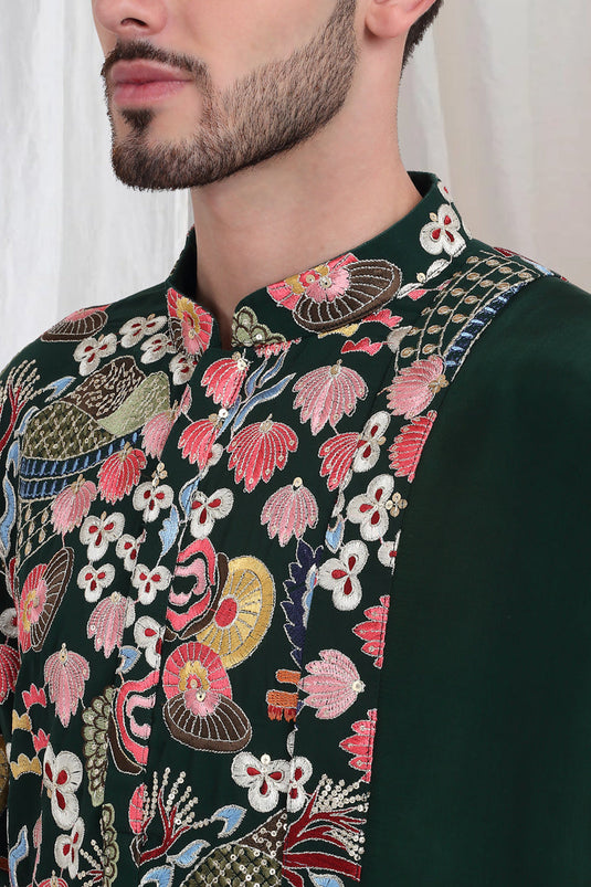 Phoolvan Embroidered Abstract Kurta Patiala Set - Emerald Green