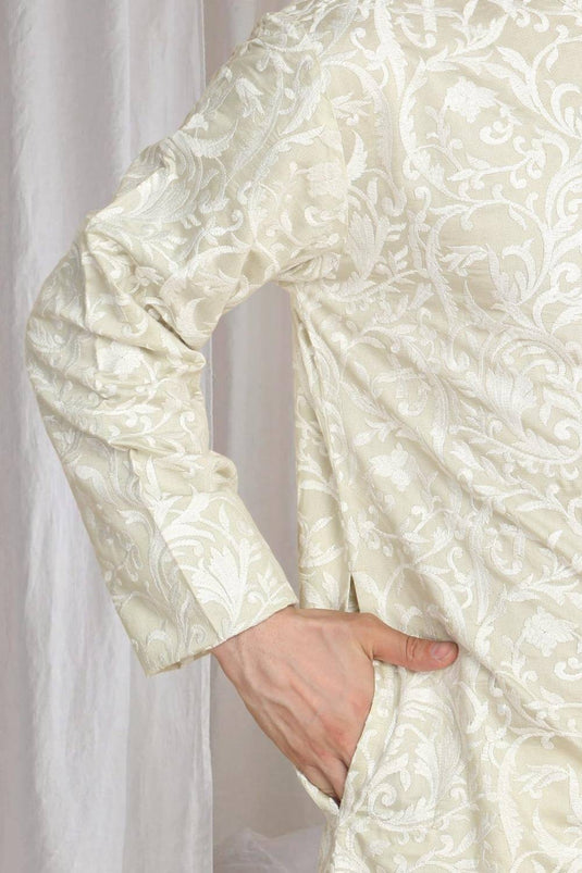 Aham Flora Thread Embroidered Kurta Set - Cream