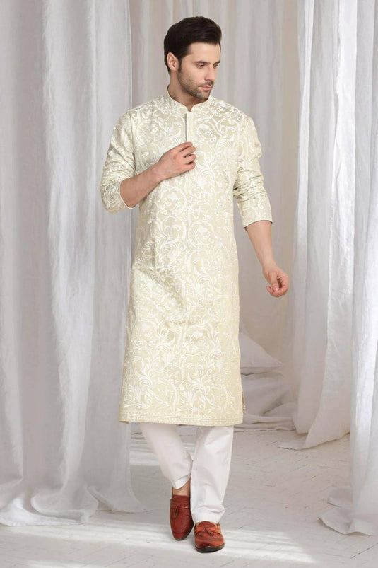 Aham Flora Thread Embroidered Kurta Set - Cream