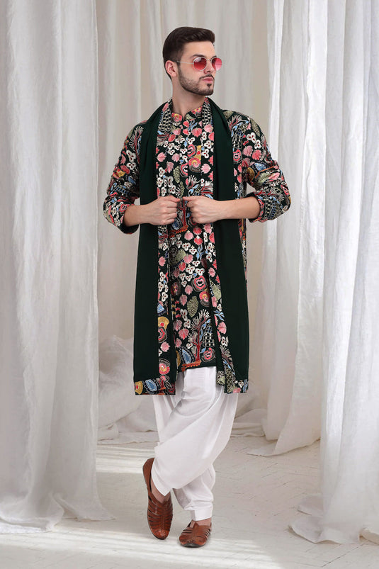 Phoolvan Embroidered Abstract Kurta Patiala Set - Emerald Green