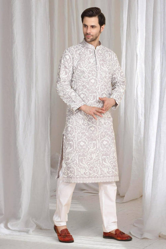 Aham Flora Thread Embroidered Kurta Set - Pastel Purple