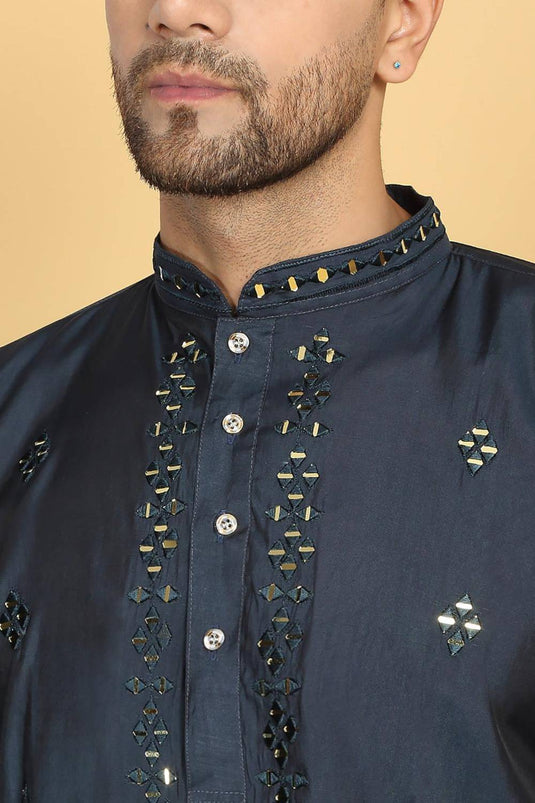 Swarna Mirror Work Kurta And Pant Set - Ink Blue