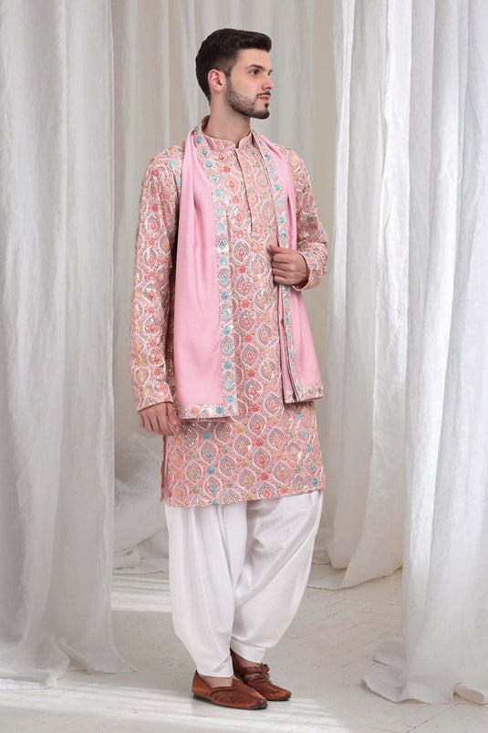 Samaroh Embroidered Leaf Kurta Patiala Set - Pastel Pink