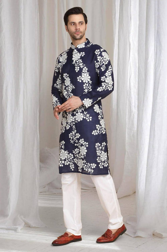 Aham Gulistaan Embroidery Thread Kurta Set - Ink Blue