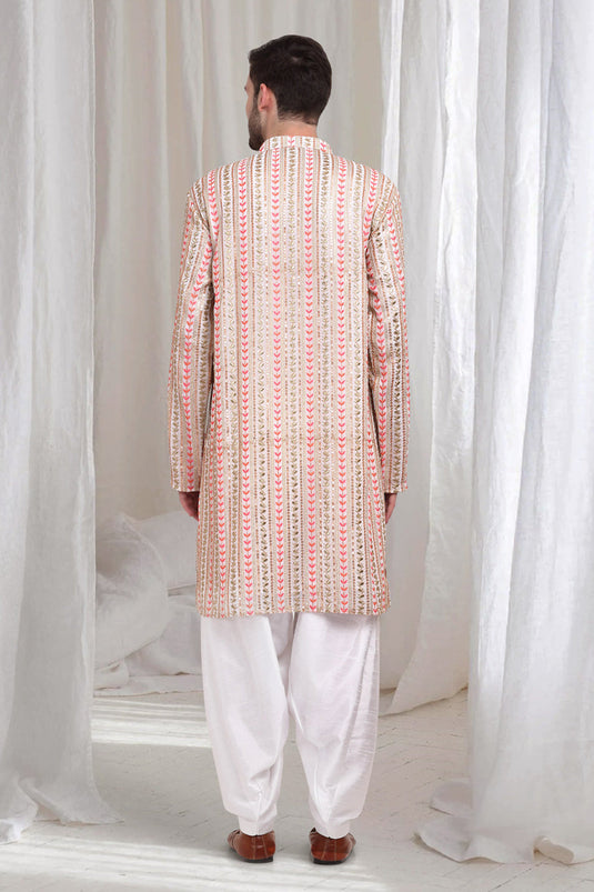 Jalsa Embroidered Linear Floral Kurta Patiala Set - Ivory