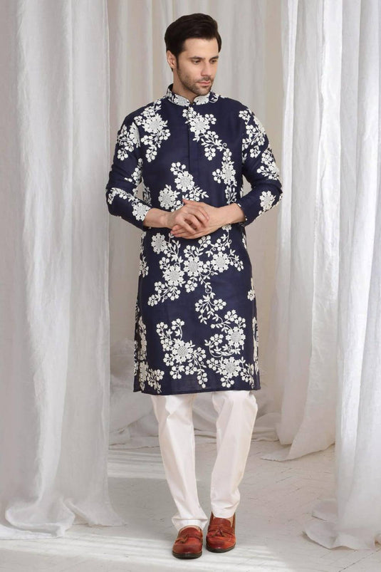 Aham Gulistaan Embroidery Thread Kurta Set - Ink Blue