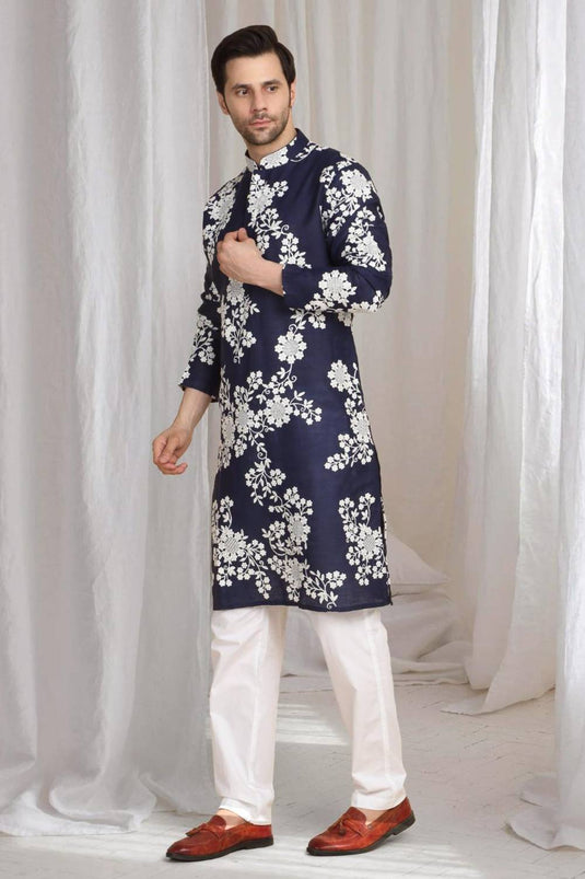 Aham Gulistaan Embroidery Thread Kurta Set - Ink Blue