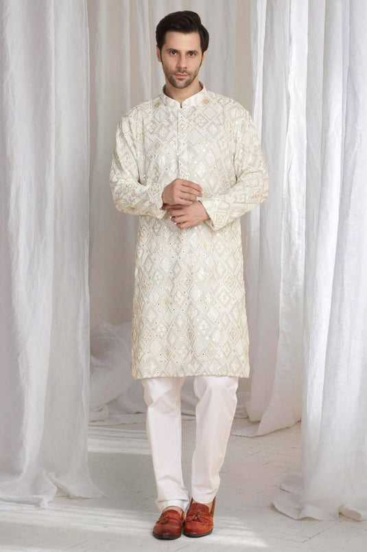 Asal Barfi Embroidered Kiurta set - Off White