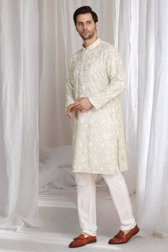 Asal Barfi Embroidered Kiurta set - Off White