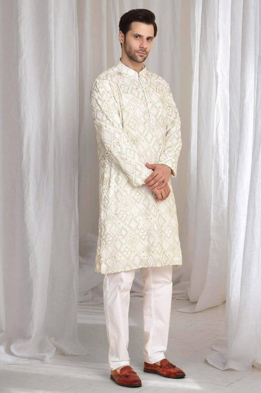 Asal Barfi Embroidered Kiurta set - Off White