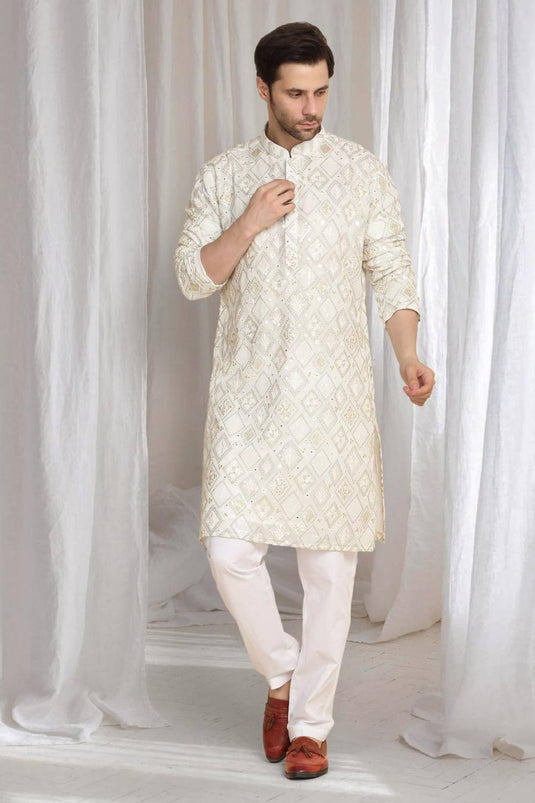 Asal Barfi Embroidered Kiurta set - Off White