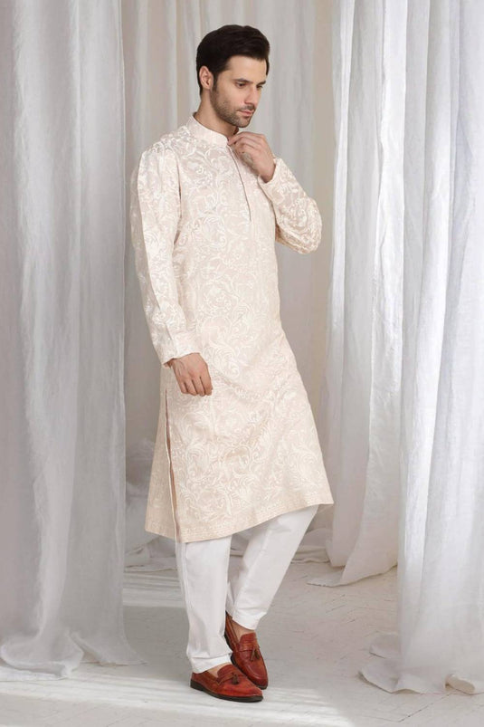 Aham Flora Thread Embroidered Kurta Set - Pastel Pink