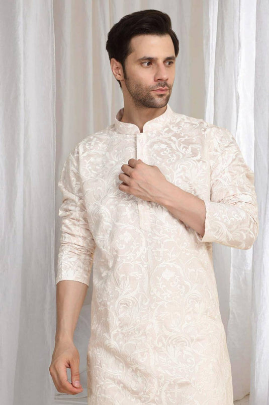 Aham Flora Thread Embroidered Kurta Set - Pastel Pink
