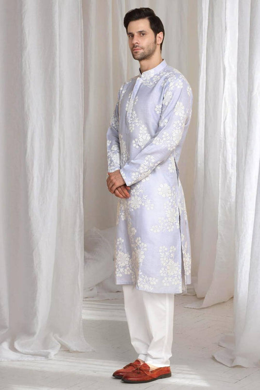 Aham Gulistaan Embroidery Thread Kurta Set - Pastel Purple
