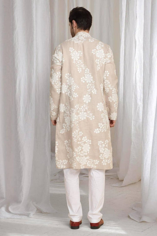 Aham Gulistaan Embroidery Thread Kurta Set - Beige