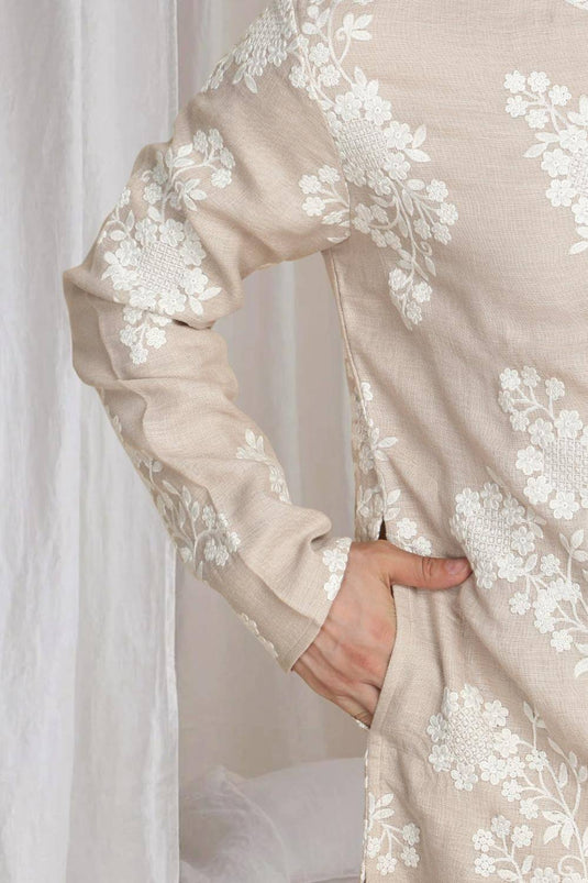 Aham Gulistaan Embroidery Thread Kurta Set - Beige