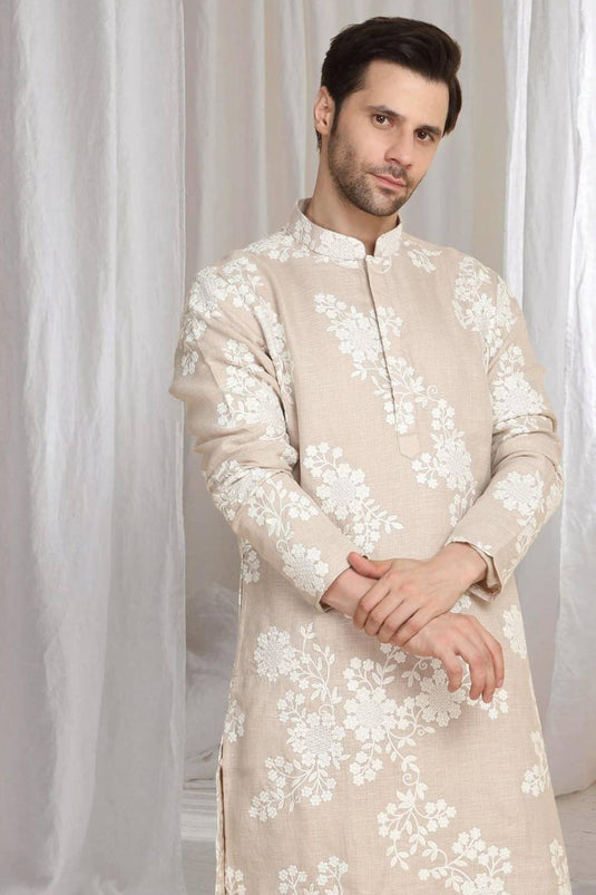 Aham Gulistaan Embroidery Thread Kurta Set - Beige