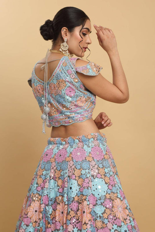 Bahaara Thread And Mirror Embroidered Layered Lehenga Set