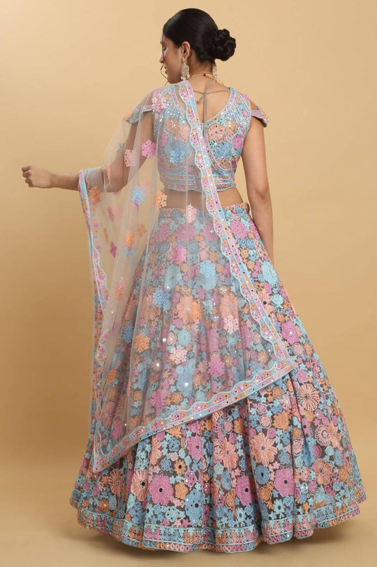 Bahaara Thread And Mirror Embroidered Layered Lehenga Set