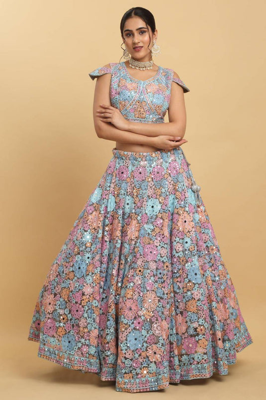 Bahaara Thread And Mirror Embroidered Layered Lehenga Set