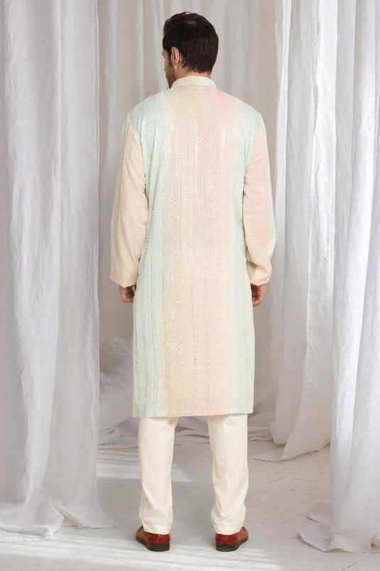 Ambar Ombre Embroidered Kurta Dupatta Set - Coral Sea Green
