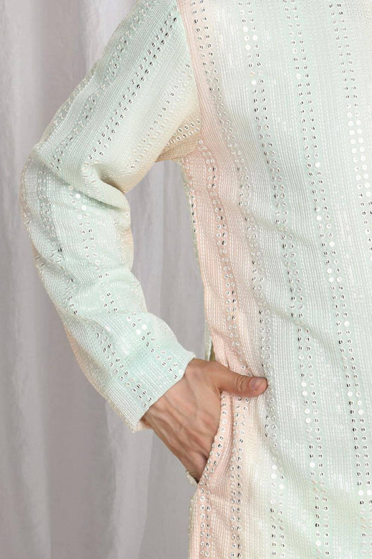 Ambar Ombre Embroidered Kurta Dupatta Set - Coral Sea Green