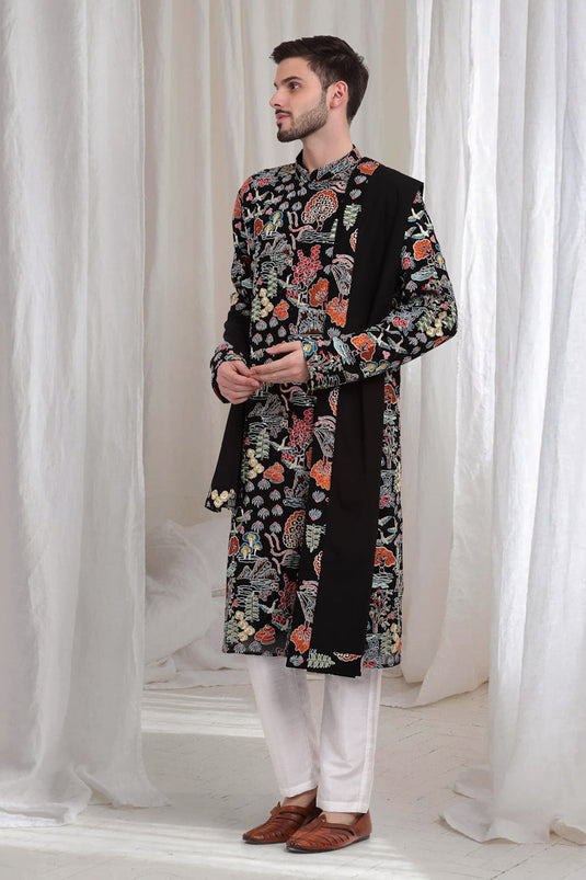 Tarnam Embroidered Nature Kurta Pant Set - Black