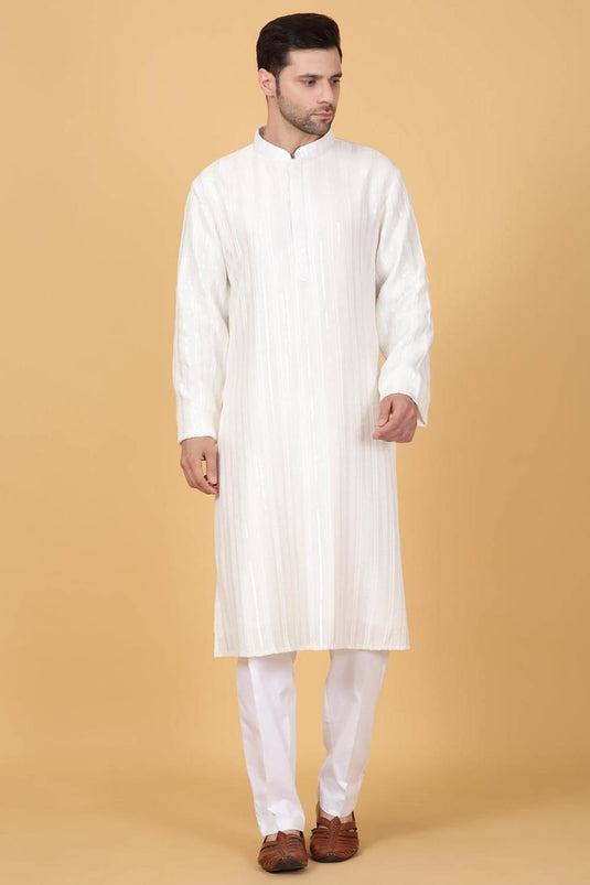 Beads & Sequins Stripe Embroidered Kurta Set