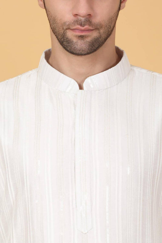 Beads & Sequins Stripe Embroidered Kurta Set