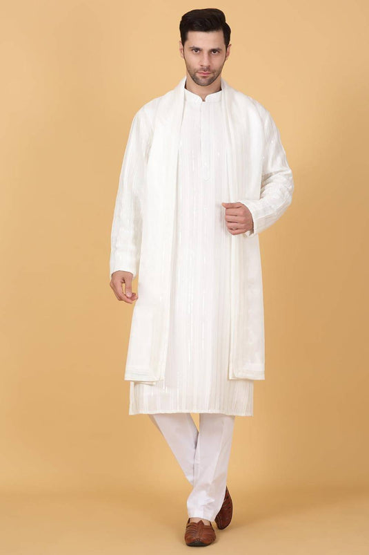 Beads & Sequins Stripe Embroidered Kurta Set
