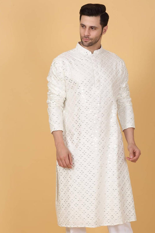 Mirror Embroidered Barfi Work Kurta Set