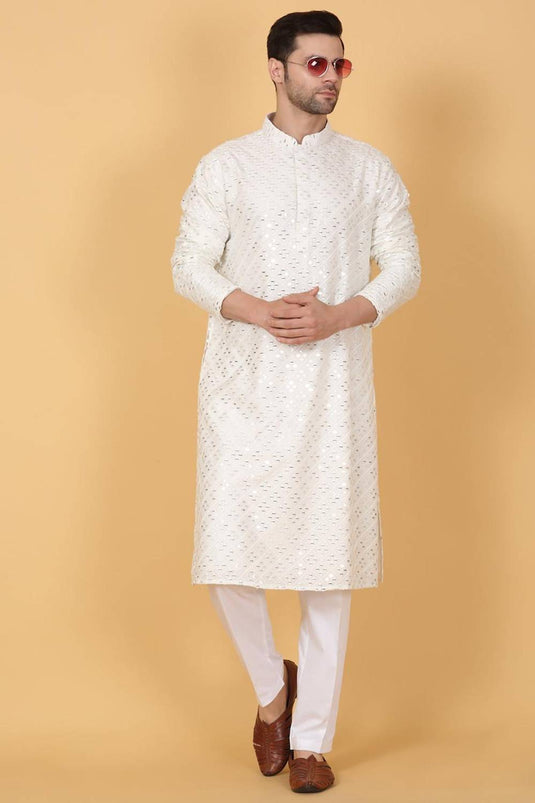 Mirror Embroidered Barfi Work Kurta Set