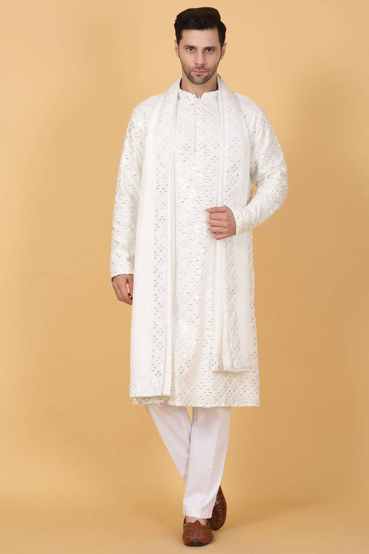 Mirror Embroidered Barfi Work Kurta Set