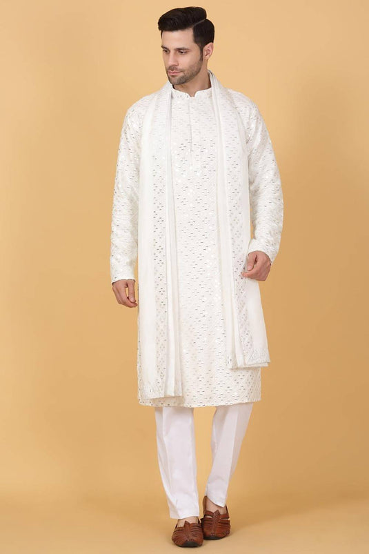 Mirror Embroidered Barfi Work Kurta Set