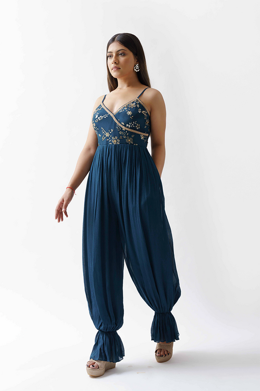 Teal Blue Jumpsuit With Jacket