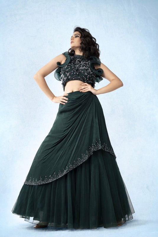 Grey Crop Top and Lehenga