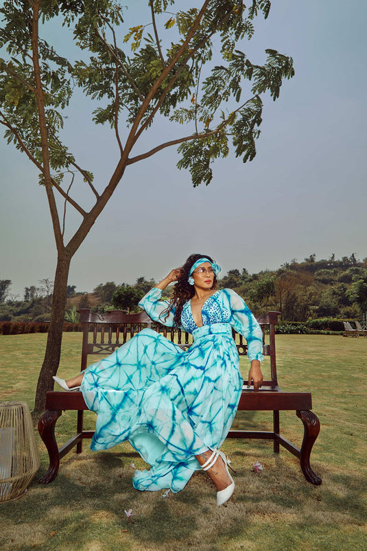 Blue Tie-Dye Silk Maxi Dress